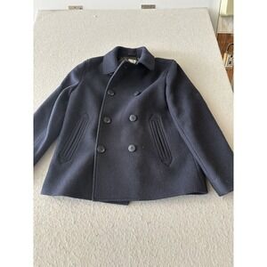 Crewcuts Pea Coat Youth 12 Navy Blue Wool Blend Double Breasted Lined Warm‎